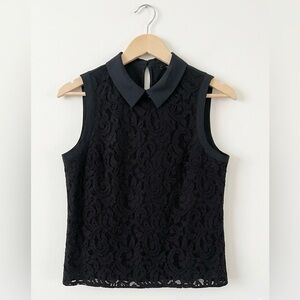 Ann Taylor Black Collared Lace Sleeveless Blouse